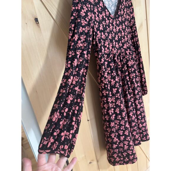 Boden | Hattie Clover Print Long Sleeve Black Pink Jersey Dress | Size 12 - Picture 3 of 13